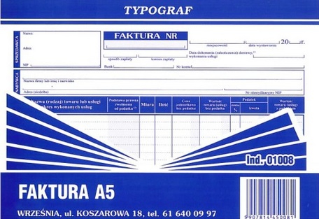 Druk Faktura VAT A5 Typ 01008