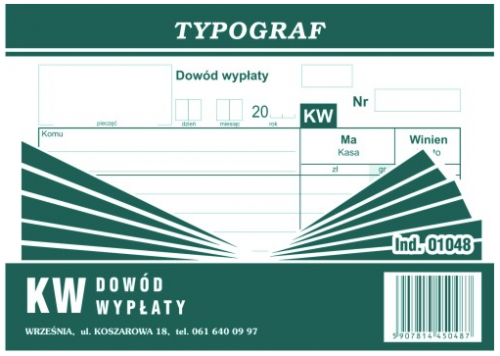 Druk KW Dowód Wypłaty Typ A6 01048