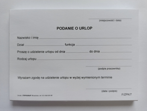 Druk podanie o urlop Typ A6 53635 F/ZPK/7