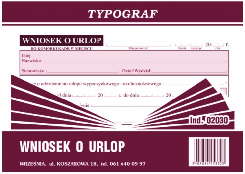 Druk Wniosek o Urlop Typ A6 02030