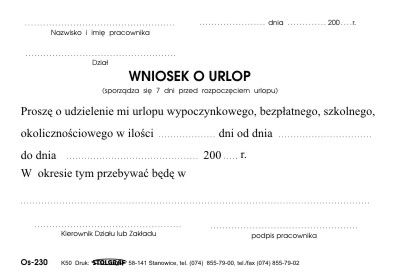 Druk Wniosek o Urlop Stolgraf A6