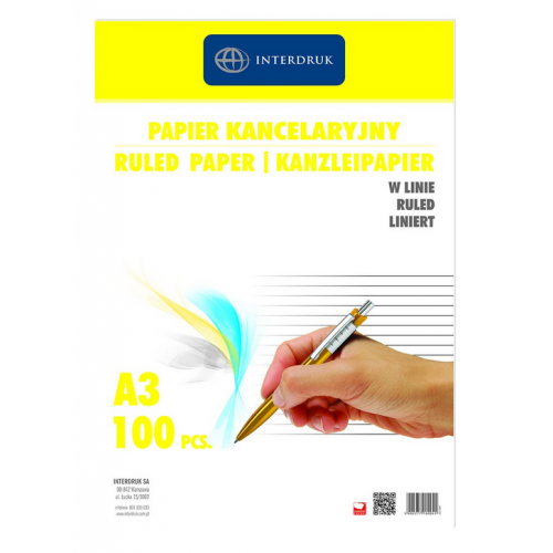 Papier kancelaryjny Interdruk A3 70g linia '100