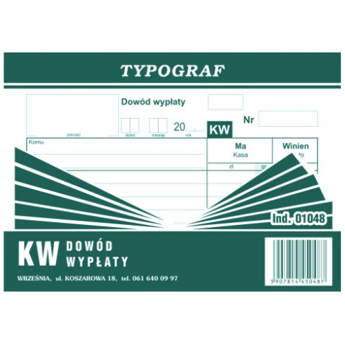 Druk KW Dowód Wypłaty Typ A6 01048