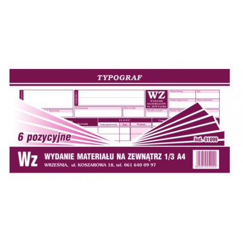 Druk WZ 6 pozycyjny Typ 1/3 A4 01099